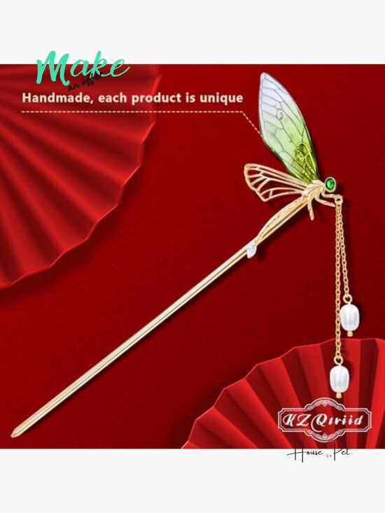 14k Gold Plated Copper Handcrafted Dragonfly Tassel Hair Stick Hair Clip main image 4